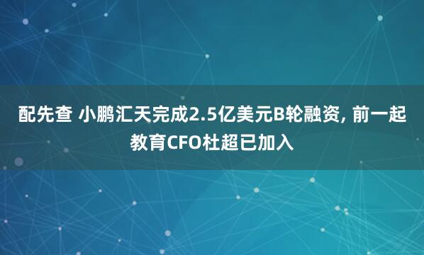 配先查 小鵬匯天完成2.5億美元B輪融資, 前一起教育CFO杜超已加入